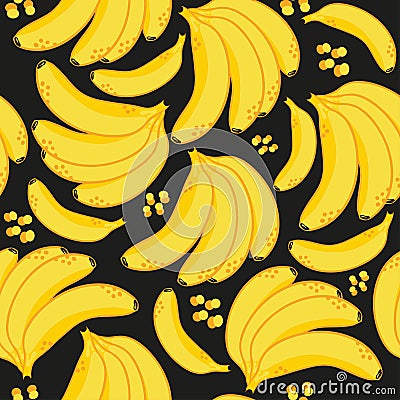 Vector bananas seamless pattern. Tropical fruits ripe bananas. Vector Illustration